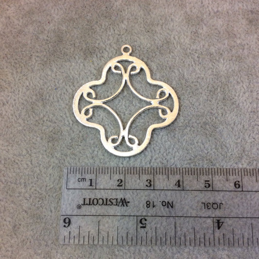 38mm Silver Brushed Finish Scrollwork Quatrefoil Shaped Plated Copper Components - Sold in Pre-Counted Bulk Packs of 10 Pieces - (071-SV)