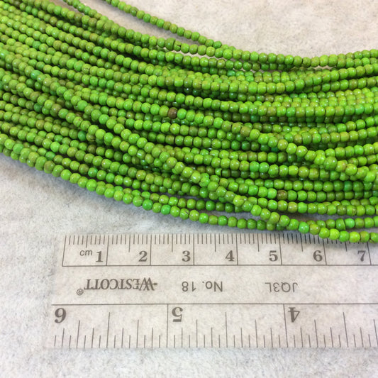 2mm Dyed Bright Green Howlite Smooth Round/Ball Shaped Beads - Sold by 15.5" Strands (Approx. 185 Beads) - Natural Semi-Precious Gemstone