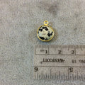 Gold Plated Natural Dalmatian Jasper Faceted Round/Coin Shaped Copper Bezel Pendant - Measures 12mm x 12mm - Sold Individually, Random
