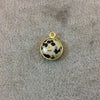Gold Plated Natural Dalmatian Jasper Faceted Round/Coin Shaped Copper Bezel Pendant - Measures 12mm x 12mm - Sold Individually, Random