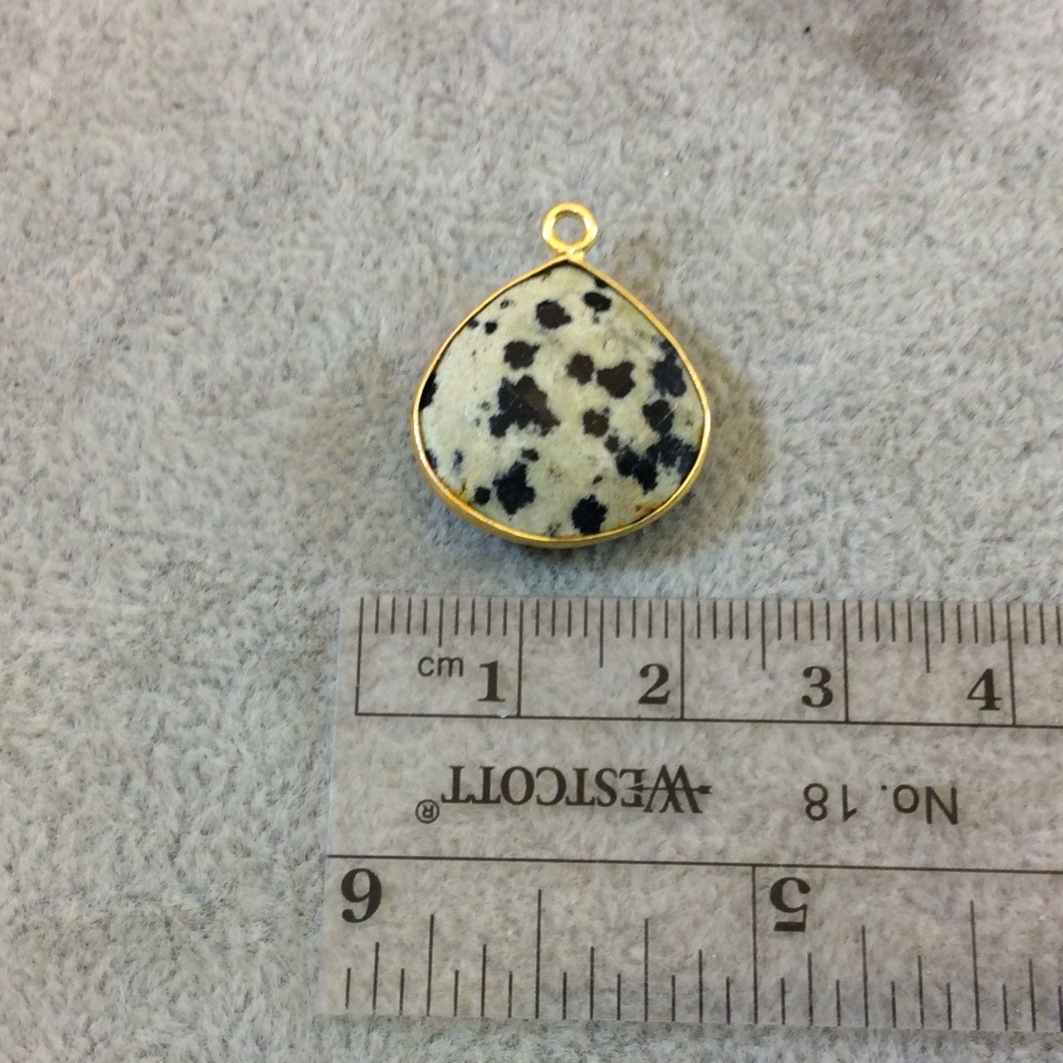 Gold Plated Natural Dalmatian Jasper Faceted Heart/Teardrop Shaped Copper Bezel Pendant - Measures 18mm x 18mm - Sold Individually, Random