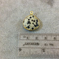 Gold Plated Natural Dalmatian Jasper Faceted Heart/Teardrop Shaped Copper Bezel Pendant - Measures 18mm x 18mm - Sold Individually, Random