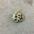 Gold Plated Natural Dalmatian Jasper Faceted Heart/Teardrop Shaped Copper Bezel Pendant - Measures 18mm x 18mm - Sold Individually, Random