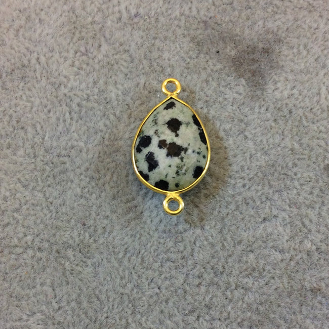 Dalmatian Jasper Bezel | Gold Plated Natural Faceted Pear Teardrop Shaped Copper Bezel Connector - Measures 13mm x 18mm - Sold Individually