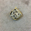 Gold Plated Natural Dalmatian Jasper Faceted Diamond Shaped Copper Bezel Pendant - Measures 18mm x 18mm - Sold Individually, Random