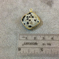 Gold Plated Natural Dalmatian Jasper Faceted Diamond Shaped Copper Bezel Pendant - Measures 18mm x 18mm - Sold Individually, Random