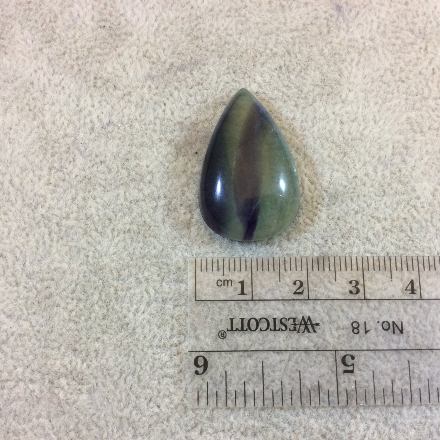 OOAK Semi-Gloss Natural Rainbow Fluorite Pear/Teardrop Shaped Flat Back Cabochon - Measuring 19mm x 29mm, 7mm Dome Height - High Quality Cab