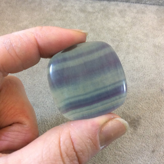OOAK Semi-Gloss Natural Rainbow Fluorite Rounded Square Shape Flat Back Cabochon - Measuring 37mm x 37mm, 6mm Dome Height - High Quality Cab