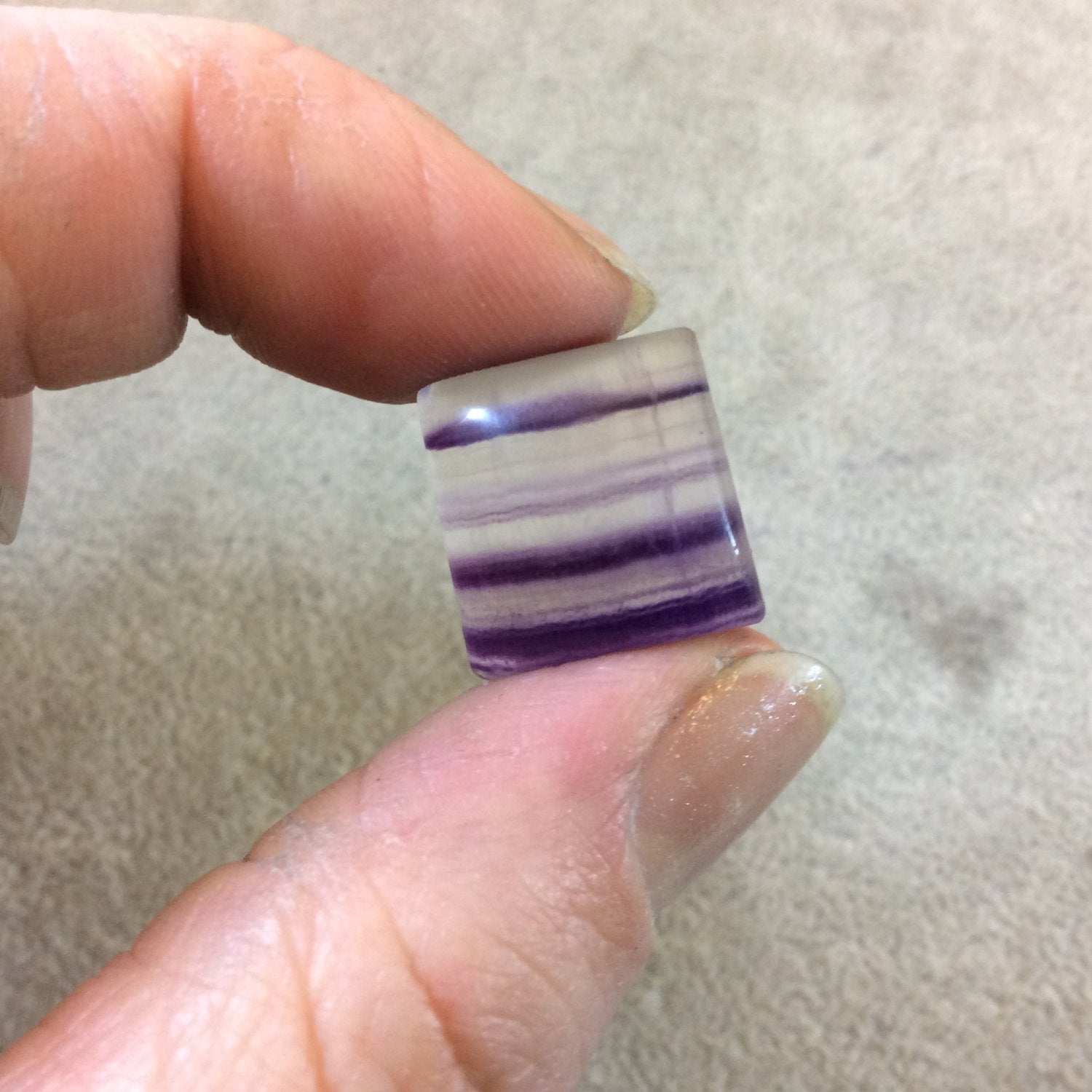 OOAK Semi-Gloss Natural Rainbow Fluorite Trapezoid Shaped Flat Back Cabochon - Measuring 17mm x 16mm, 7mm Dome Height - High Quality Cab