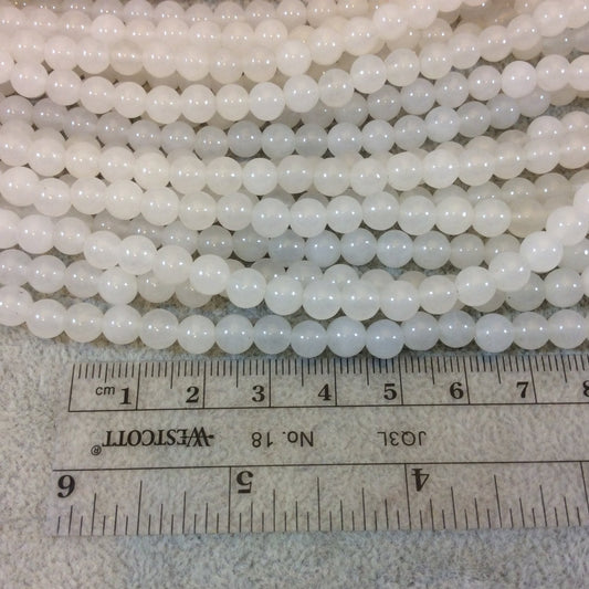 6mm Smooth White Jade Round/Ball Shaped Beads with 1mm Holes - 8" Half Strand (Approx. 34 Beads) - Natural Semi-Precious Gemstone