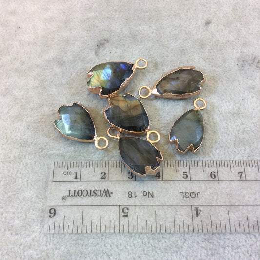 Rose Gold Electroplated Natural Labradorite Inv. Arrow Shaped Pendant - Measuring 18-22mm Long, Approx. - Sold Individually, Chosen Randomly