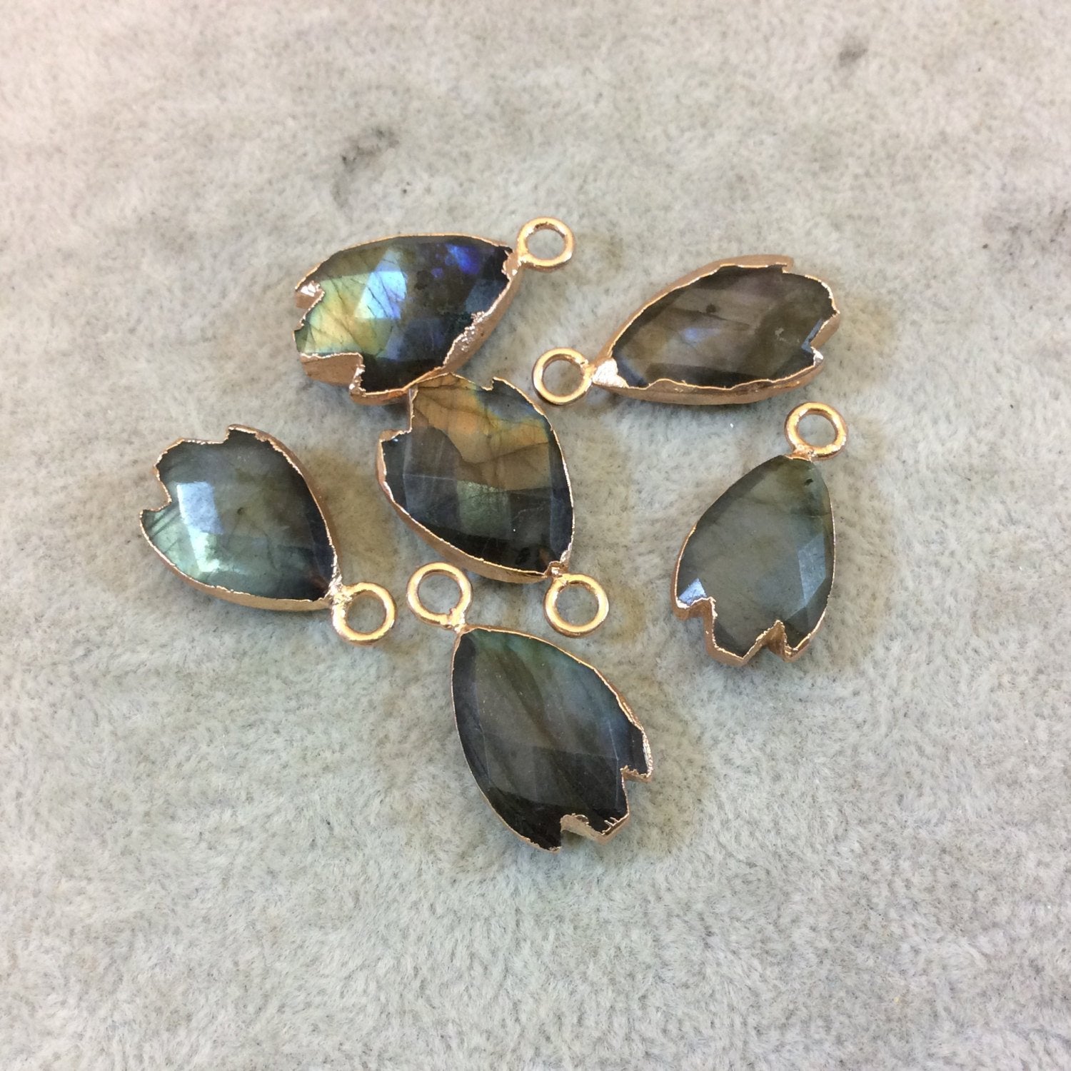 Rose Gold Electroplated Natural Labradorite Inv. Arrow Shaped Pendant - Measuring 18-22mm Long, Approx. - Sold Individually, Chosen Randomly