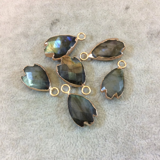 Rose Gold Electroplated Natural Labradorite Inv. Arrow Shaped Pendant - Measuring 18-22mm Long, Approx. - Sold Individually, Chosen Randomly