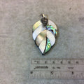 2.25" Pave Rhinestone Encrusted Single Leaf Shaped Abalone Pendant with Dark Gray Rhinestones and Attached Bail - Measuring 35-58mm, Approx.