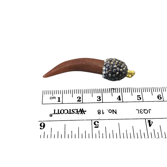 1.5" Pave Rhinestone Encrusted Tusk Shaped Goldstone Pendant with Gray/White Rhinestones and Attached Bail - Measuring 10mm x 43mm, Approx.