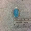 Silver Plated Faceted Aqua Hydro (Lab Created) Chalcedony Rectangle/Bar Shaped Bezel Pendant - Measuring 12mm x 24mm - Sold Individually