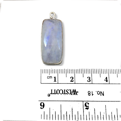 Silver Plated Natural Moonstone Faceted Rectangle/Bar Shaped Copper Bezel Pendant - Measures 12mm x 24mm - Sold Individually, Random