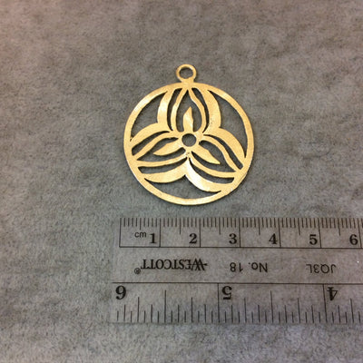 Large Gold Plated Trillium Flower Cutout Circle Shaped Brushed Finish Copper Components - Measures 35mm x 35mm -Sold in Packs of 10 (327-GD)