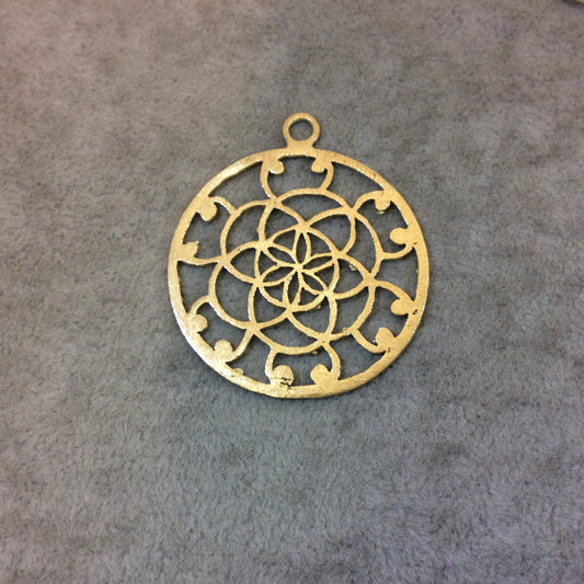 Gold Plated Seed of Life Cutout Circle Shaped Brushed Finish Copper Components - Measuring 39mm x 39mm - Sold in Packs of 10 (360-GD)