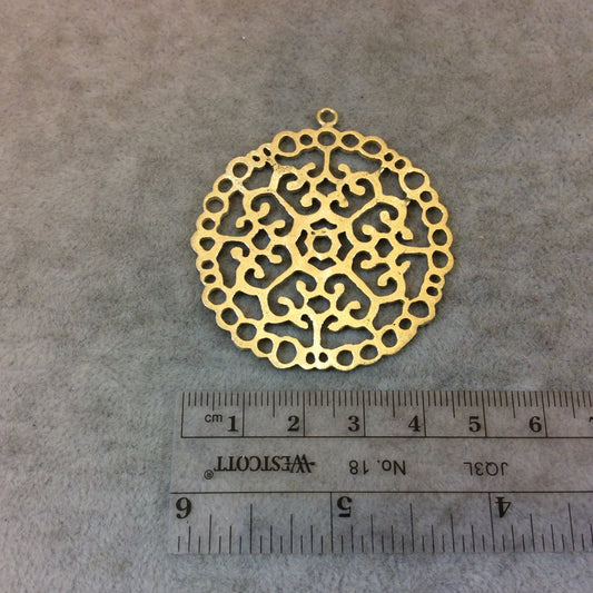 Gold Plated Intricate Scrollwork Cutout Circle Shaped Brushed Finish Copper Components- Measuring 47mm x 47mm - Sold in Packs of 10 (366-GD)