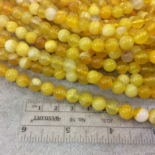 8mm Smooth Dyed Mixed Yellow Natural Banded Agate Round/Ball Shaped Beads with 1mm Holes - Sold by 15.5" Strands (Approx. 46 Beads)