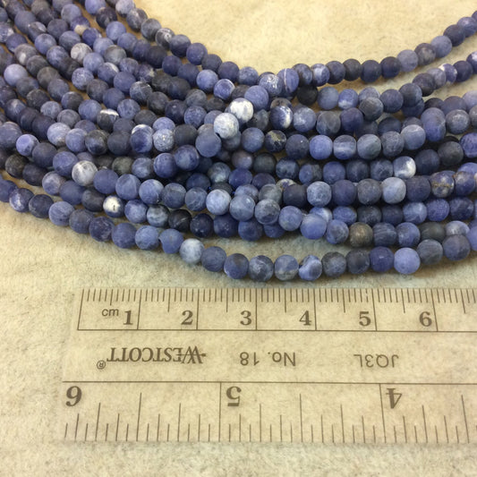 4mm Matte Natural Blue/White Sodalite Round/Ball Shaped Beads - Sold by 15.5" Strands (Approximately 97 Beads) - Semi-Precious Gemstone