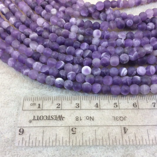 5mm Matte Natural Chevron/Dogtooth Amethyst Round/Ball Shape Beads - Sold by 15.25" Strands (Approx. 78 Beads) - Semi-Precious Gemstone