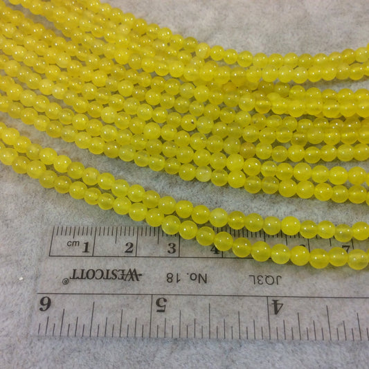 4mm Smooth Dyed Lemon Yellow Natural Jade Round/Ball Shaped Beads - Sold by 15.25" Strands (Approx. 92 Beads) - Semi-Precious Gemstone