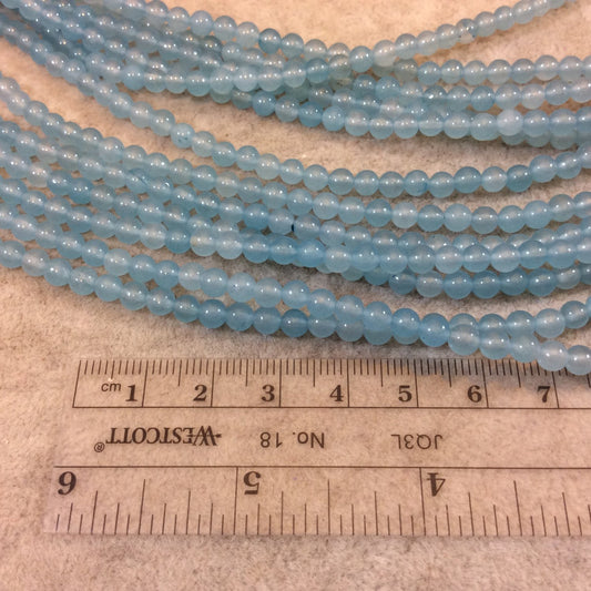 4mm Smooth Dyed Aqua Blue Natural Jade Round/Ball Shaped Beads - Sold by 15.25" Strands (Approx. 92 Beads) - Semi-Precious Gemstone