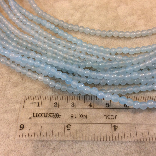 4mm Smooth Dyed Pale Aqua Blue Natural Jade Round/Ball Shaped Beads - Sold by 15.25" Strands (Approx. 92 Beads) - Semi-Precious Gemstone