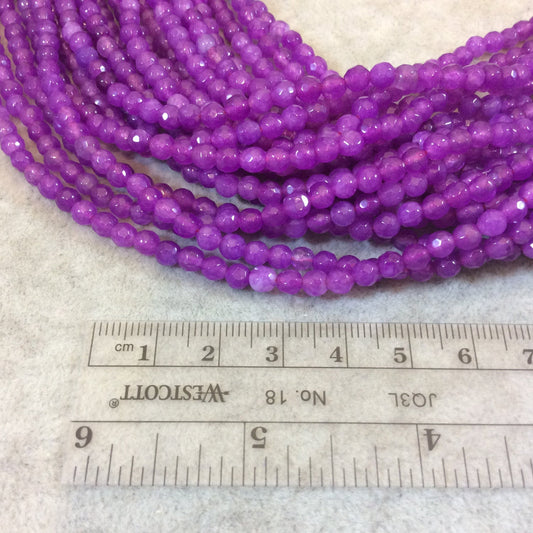 4mm Faceted Dyed Magenta Pink Natural Jade Round/Ball Shaped Beads - Sold by 14.5" Strands (Approx. 90 Beads) - Semi-Precious Gemstone