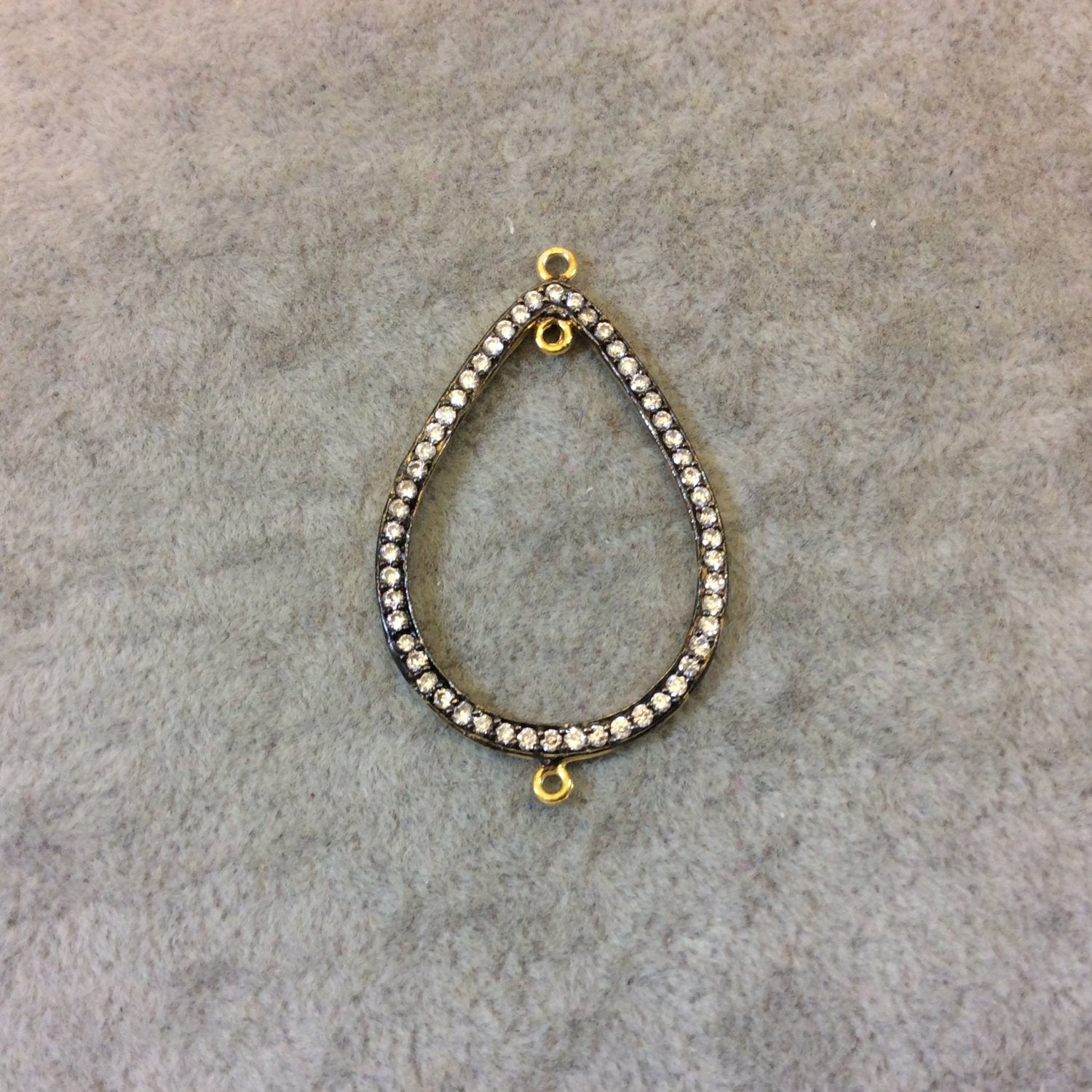 Medium Oxidized Gold Plated CZ Cubic Zirconia Inlaid Pear/Teardrop Shaped Copper Connector/Pendant - Measuring 26mm x 38mm, Approximately