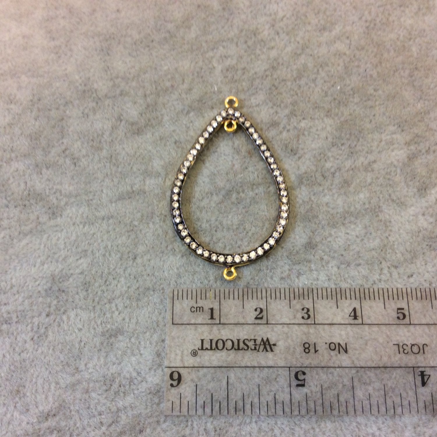 Medium Oxidized Gold Plated CZ Cubic Zirconia Inlaid Pear/Teardrop Shaped Copper Connector/Pendant - Measuring 26mm x 38mm, Approximately