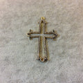 Medium Oxidized Gold Plated CZ Cubic Zirconia Inlaid Open Fancy Cross Shaped Copper Focal Pendant - Measuring 31mm x 40mm, Approximately