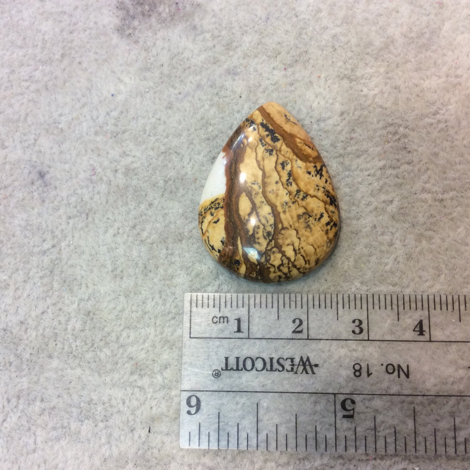 OOAK Natural Picture Jasper Pear/Teardrop Shaped Flat Back Cabochon - Measuring 25mm x 33mm, 6mm Dome Height - High Quality Gemstone Cab