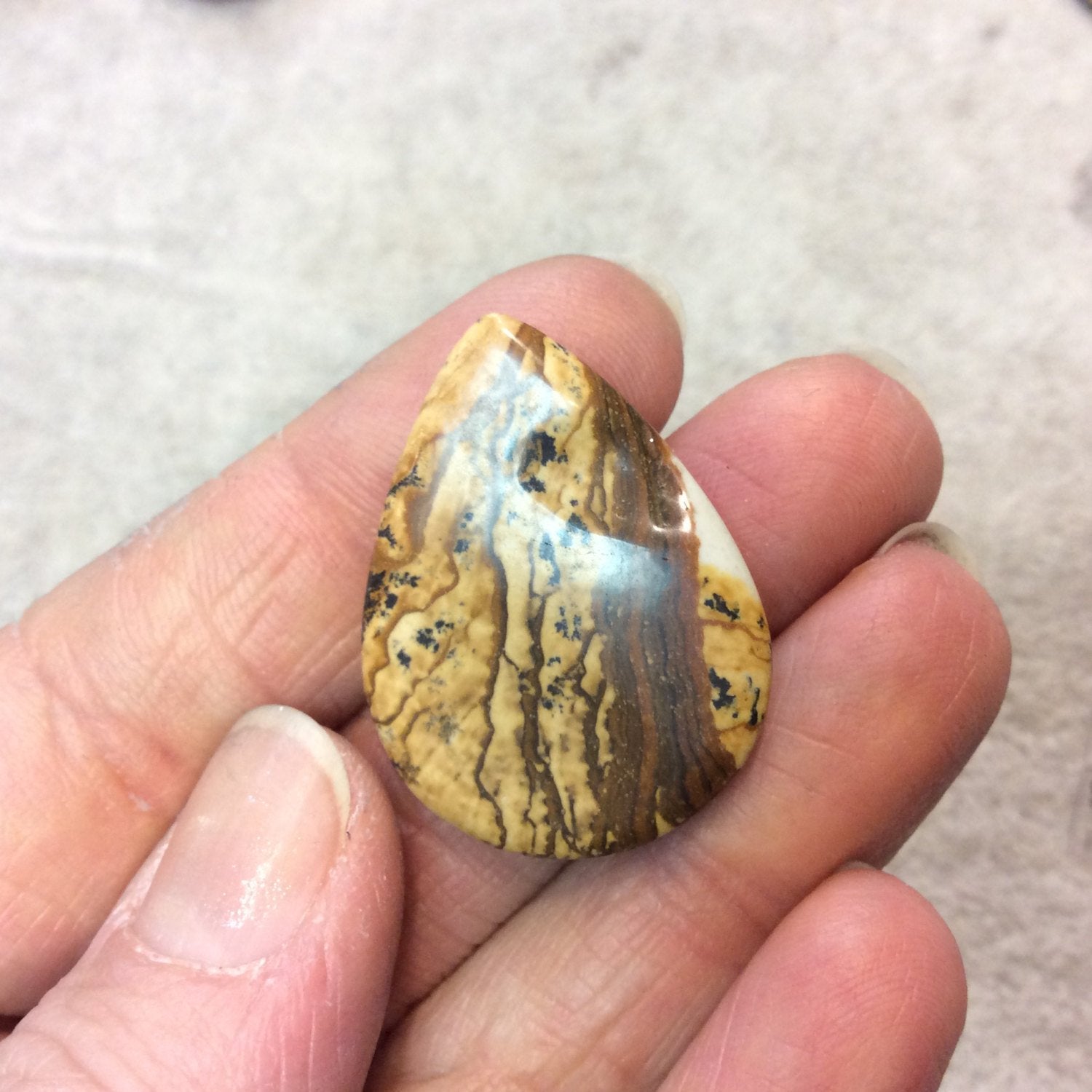 OOAK Natural Picture Jasper Pear/Teardrop Shaped Flat Back Cabochon - Measuring 25mm x 33mm, 6mm Dome Height - High Quality Gemstone Cab