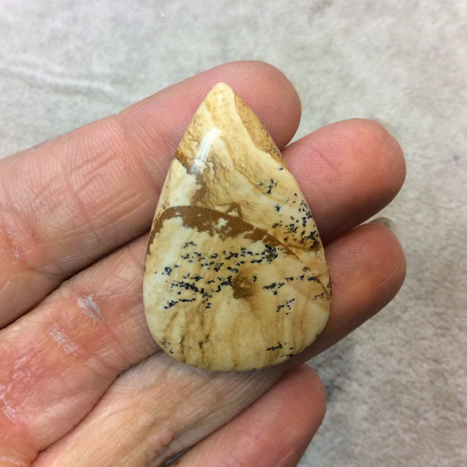 OOAK Natural Picture Jasper Pear/Teardrop Shaped Flat Back Cabochon - Measuring 28mm x 41mm, 5mm Dome Height - High Quality Gemstone Cab