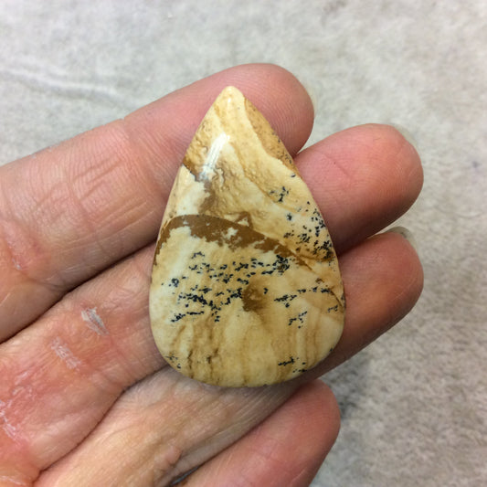 OOAK Natural Picture Jasper Pear/Teardrop Shaped Flat Back Cabochon - Measuring 28mm x 41mm, 5mm Dome Height - High Quality Gemstone Cab