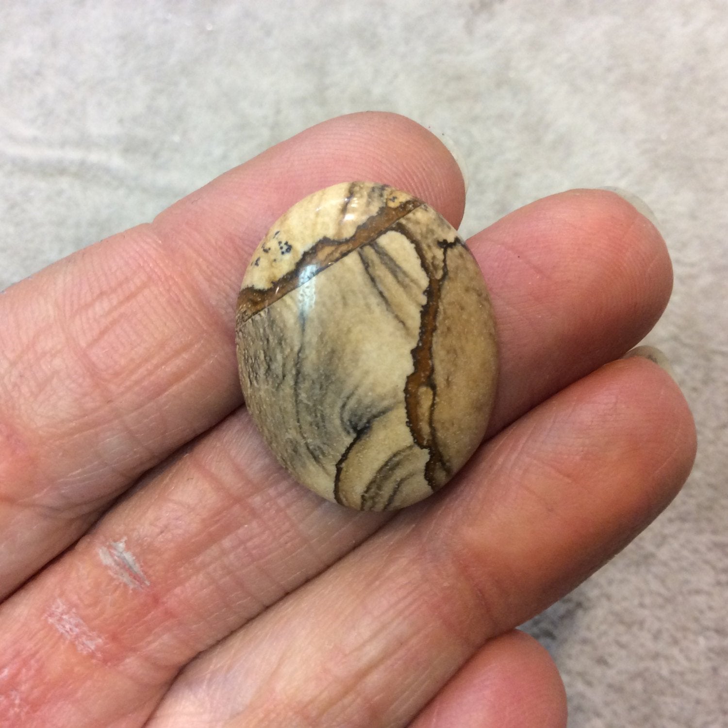 OOAK Natural Picture Jasper Oblong Oval Shaped Flat Back Cabochon - Measuring 21mm x 27mm, 6mm Dome Height - High Quality Gemstone Cab