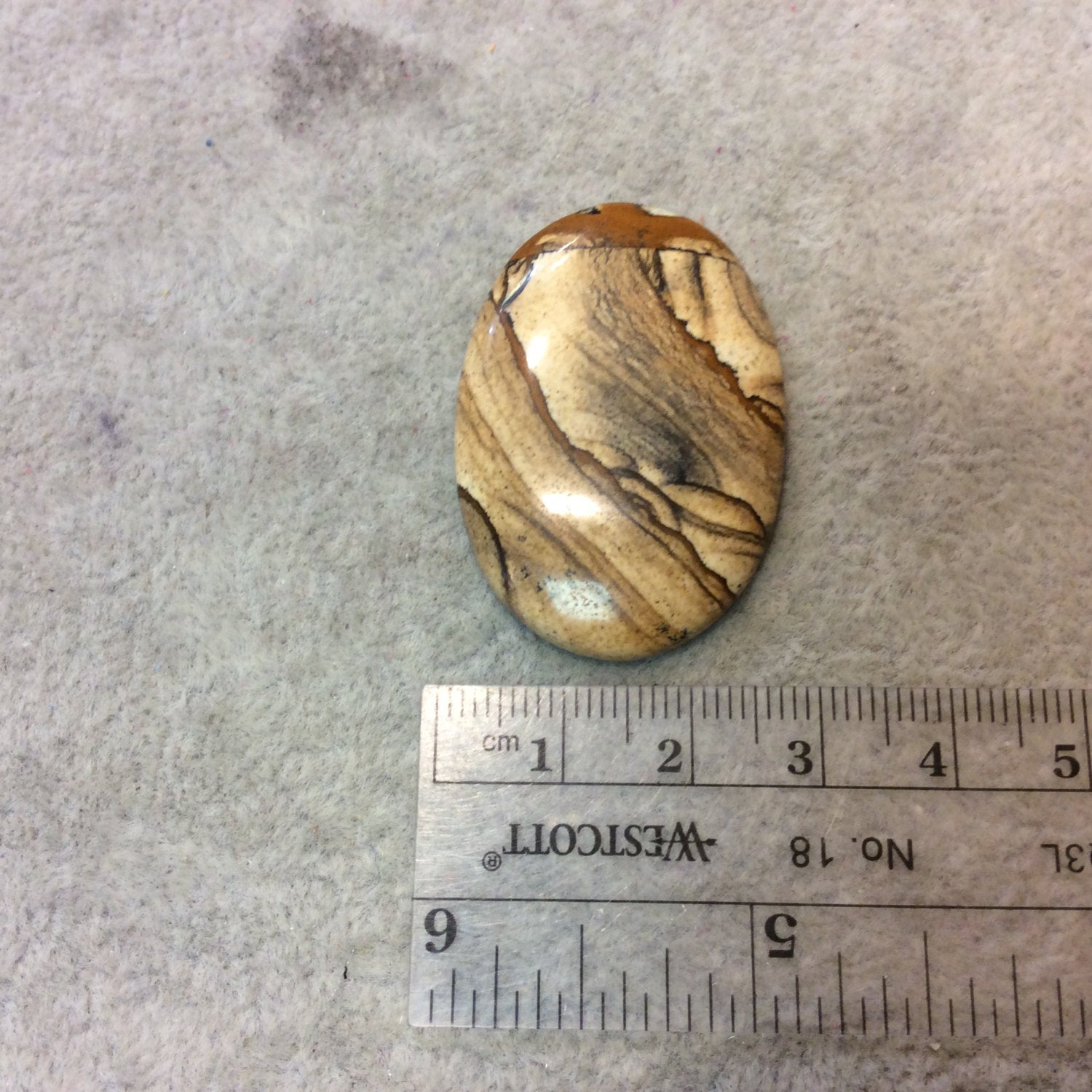OOAK Natural Picture Jasper Oblong Oval Shaped Flat Back Cabochon - Measuring 27mm x 39.5mm, 5mm Dome Height - High Quality Gemstone Cab