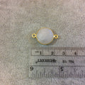 Gold Plated Natural Moonstone Faceted Round/Coin Shaped Copper Bezel Connector - Measures 14mm x 14mm - Sold Individually, Randomly Chosen