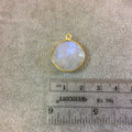 Gold Plated Natural Moonstone Faceted Round/Coin Shaped Copper Bezel Pendant - Measures 18mm x 18mm - Sold Individually, Randomly Chosen