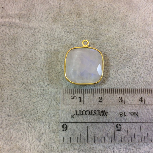 Gold Plated Natural Moonstone Faceted Square Shaped Copper Bezel Pendant - Measures 18mm x 18mm - Sold Individually, Randomly Chosen