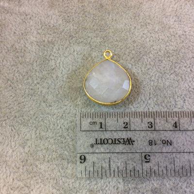 Gold Plated Natural Moonstone Faceted Heart/Teardrop Shaped Copper Bezel Pendant - Measures 18mm x 18mm - Sold Individually, Randomly Chosen