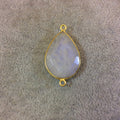 Gold Plated Natural Moonstone Faceted Pear/Teardrop Shaped Copper Bezel Connector - Measures 18mm x 26mm - Sold Individually, Randoml