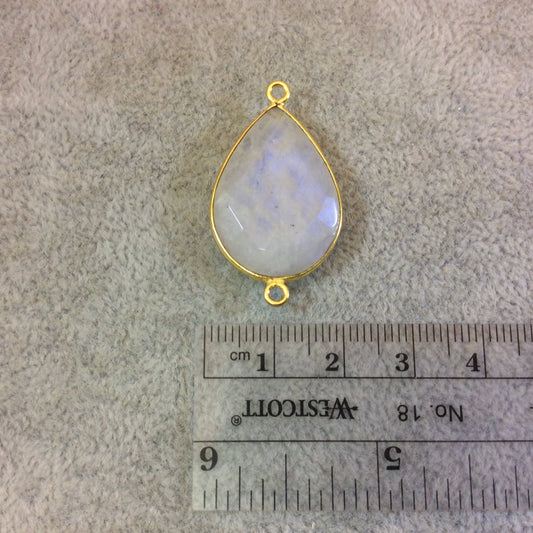 Gold Plated Natural Moonstone Faceted Pear/Teardrop Shaped Copper Bezel Connector - Measures 18mm x 26mm - Sold Individually, Randoml