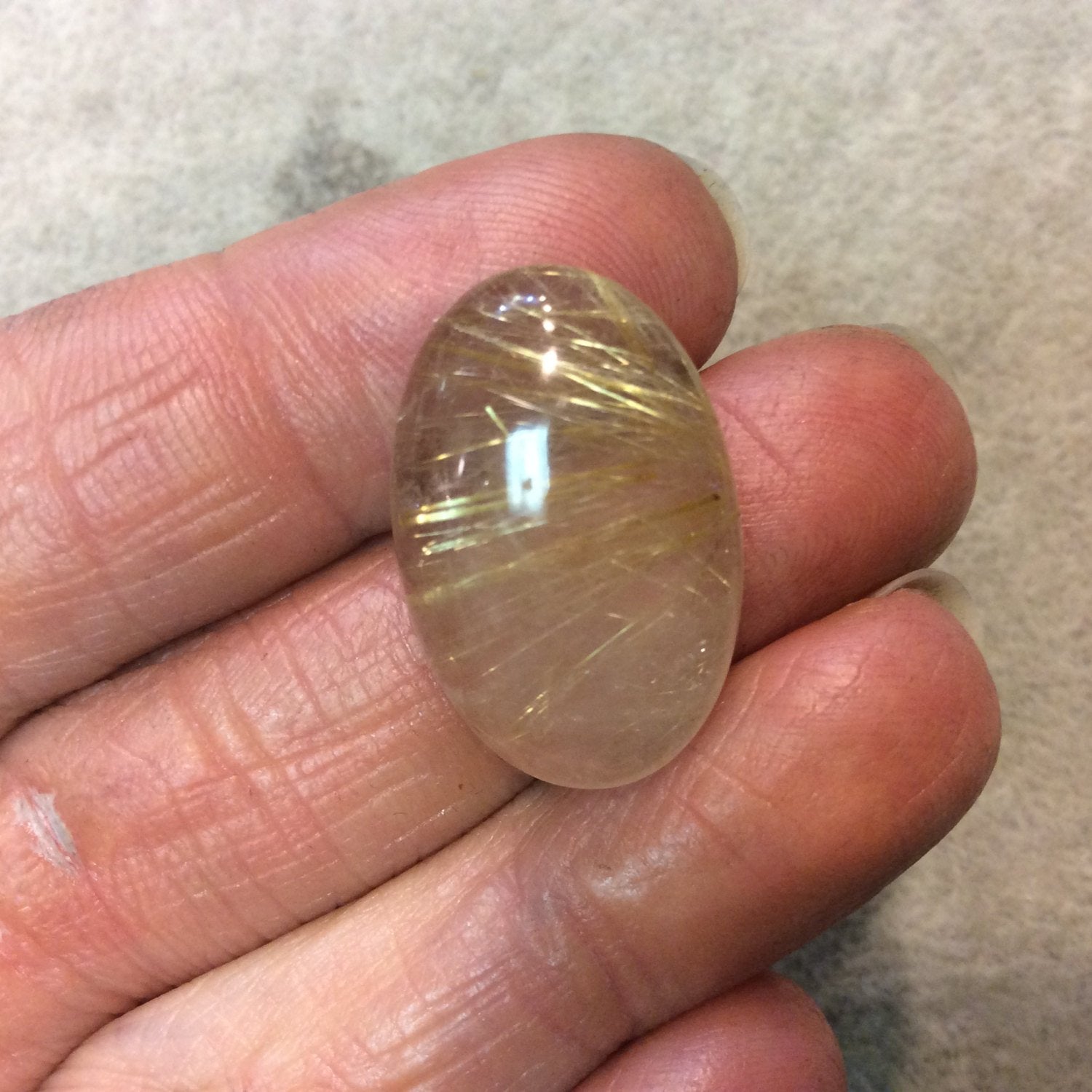 OOAK Natural Golden Rutilated Quartz Oblong Oval Shaped Flat Back Cabochon - Measuring 17mm x 25mm, 7mm Dome Height - High Quality Gemstone