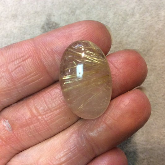 OOAK Natural Golden Rutilated Quartz Oblong Oval Shaped Flat Back Cabochon - Measuring 17mm x 25mm, 7mm Dome Height - High Quality Gemstone