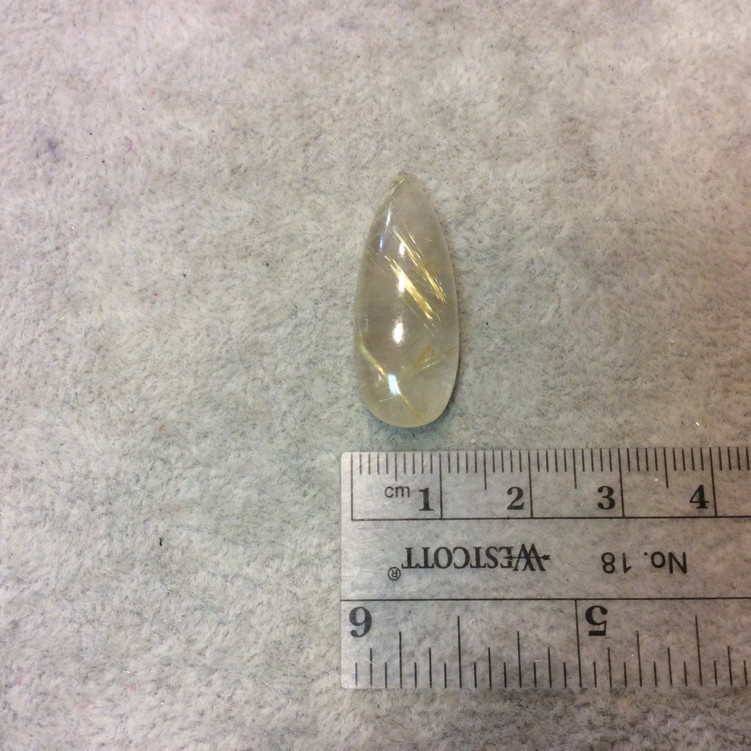 OOAK Natural Golden Rutilated Quartz Pear/Teardrop Shaped Flat Back Cabochon - Measuring 12mm x 31mm, 7mm Dome Height - Quality Gemstone Cab