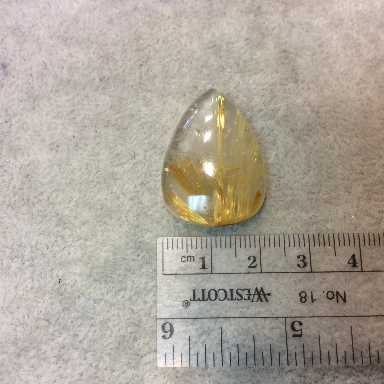 OOAK Natural Golden Rutilated Quartz Pear/Teardrop Shaped Flat Back Cabochon - Measuring 22mm x 30mm, 8mm Dome Height - Quality Gemstone Cab